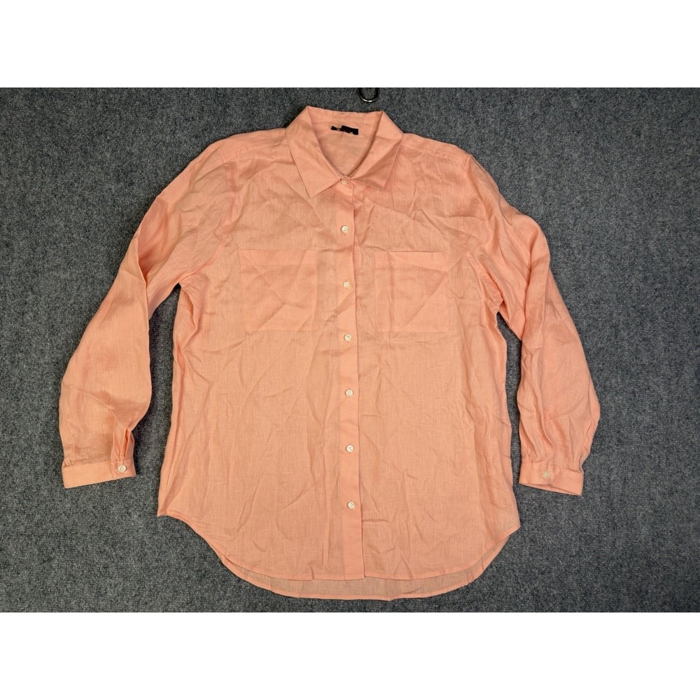 Men's Lord & Taylor Pink 100% Linen Button Up Shirt Size XL Pockets Light Casual